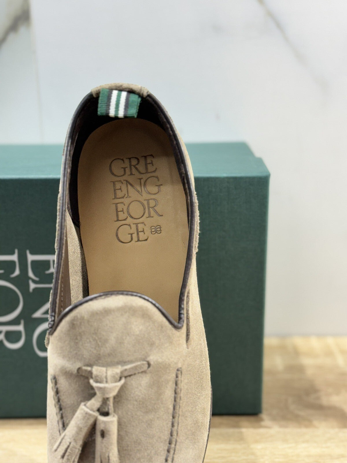 Green George Mocassino Uomo Nappine Suede Taupe Luxury Handmade Men 40.5