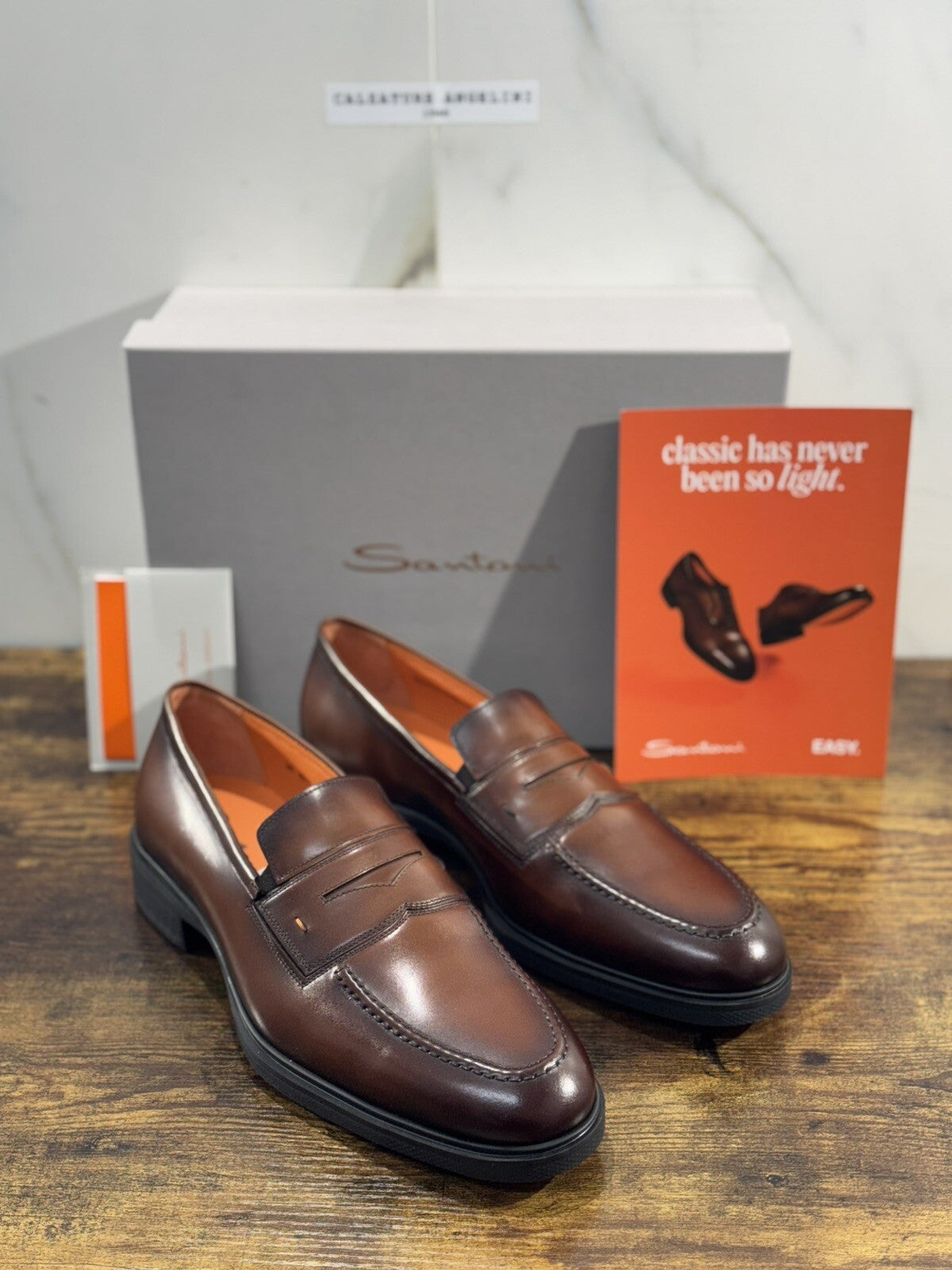 Santoni Scarpa Uomo Mocassino   Pelle Brown   Luxury  Santoni Extra Light 44.5