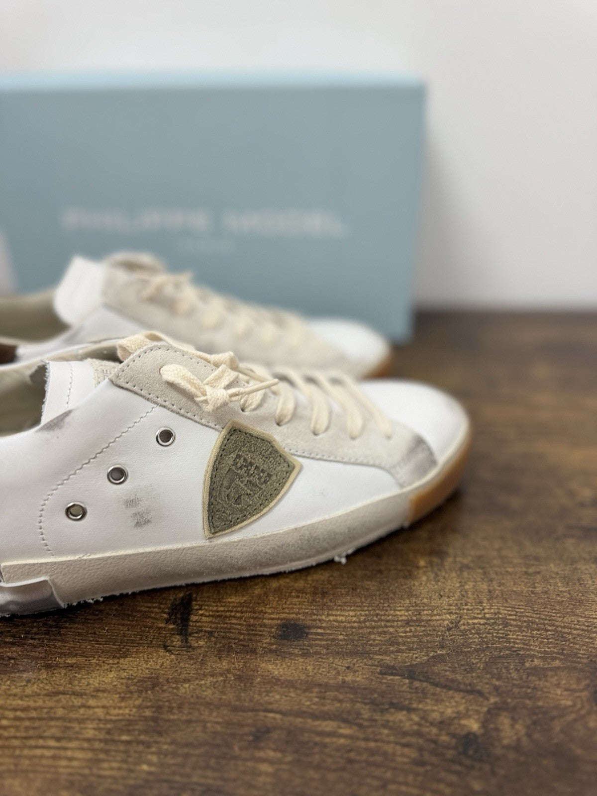 Philippe Model Paris Low Pelle Latte Olive       Casual Sneaker Uomo 43