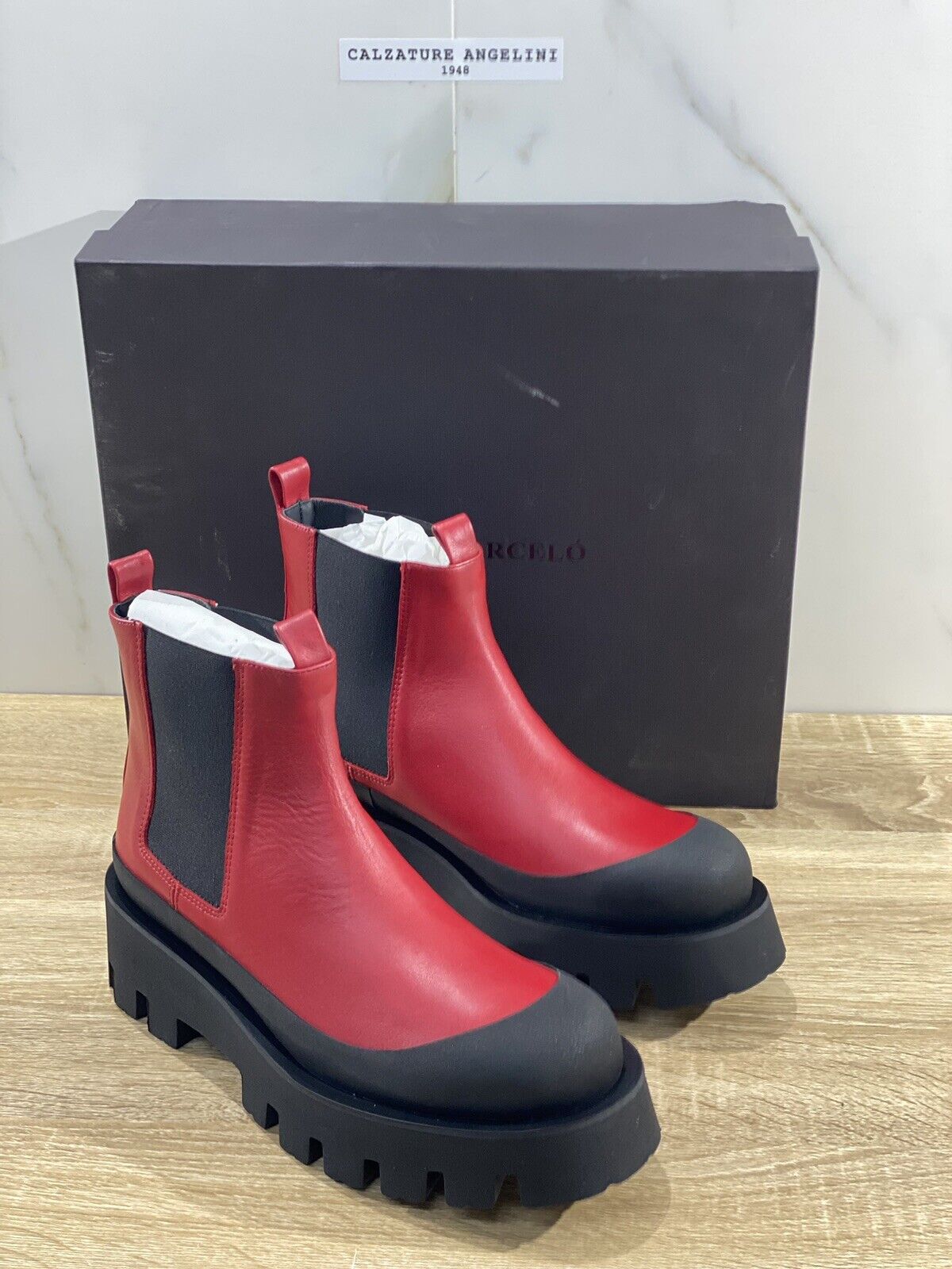 Paloma Barcelo’ Chelsea Boot Combat donna Celine pelle Rossa luxury Boot 40