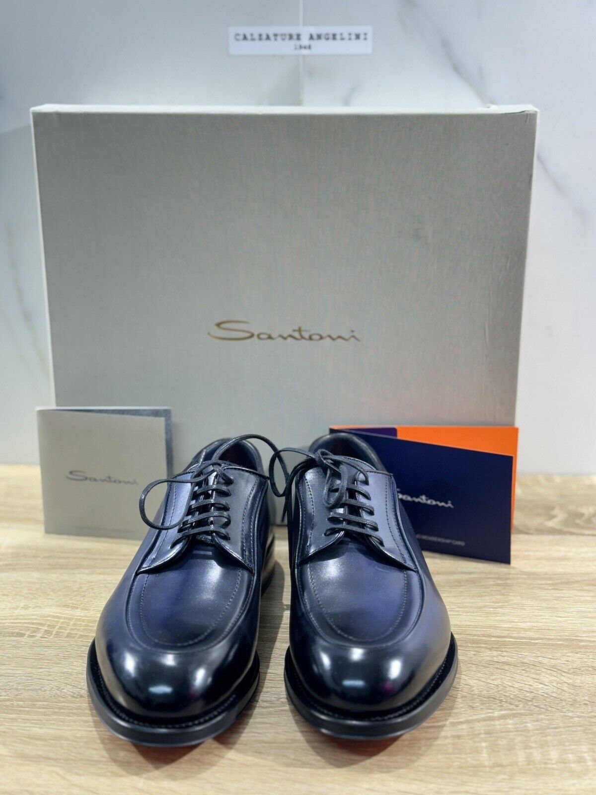 Santoni Stringata Derby  Uomo Icon Pelle Blu   Goodyear Luxury Men 40.5