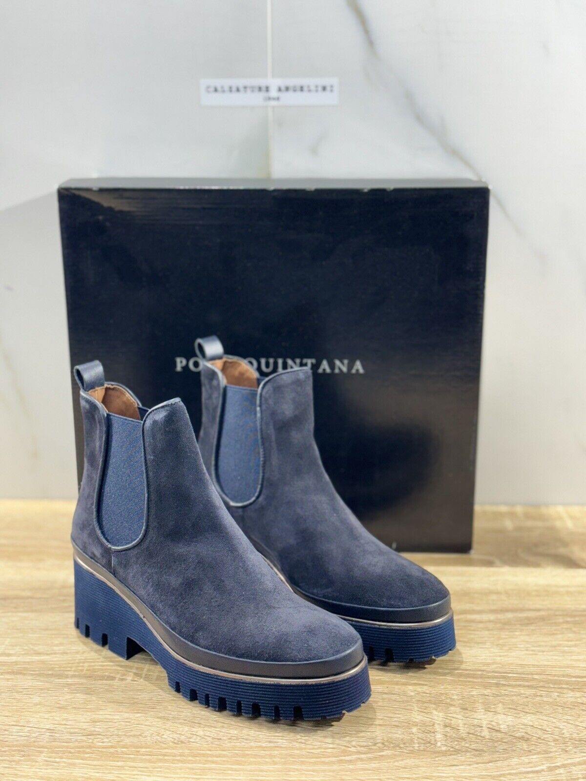 Pons Quintana Stivaletto Donna Carm B Suede Blu  Zeppa  Luxury Boot 36