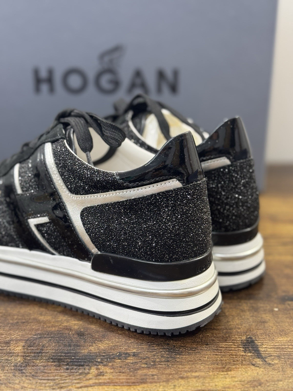 Hogan H468  Sneaker Pelle Nera Glitter  Casual Hogan Donna 35