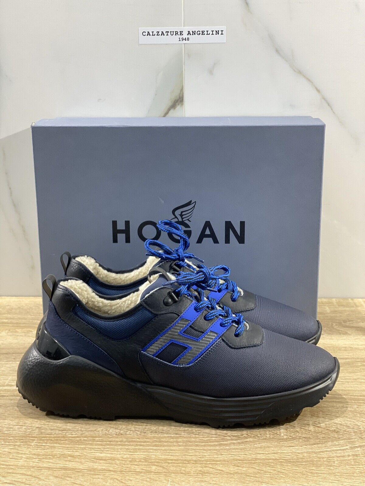 Hogan Active one uomo sneaker pelle Blu Fur luxury hogan men sneaker 43