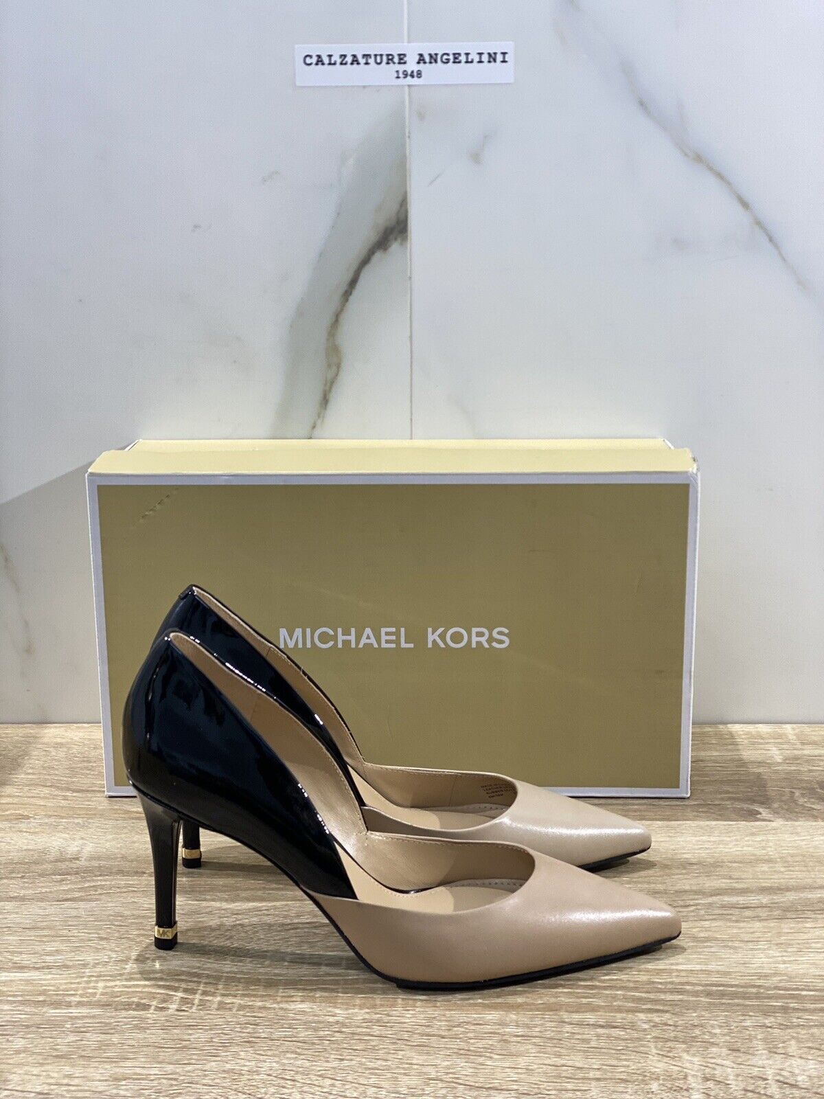 Michael Kors scarpa donna Ashby flex pump pelle nera beige con tacco 35