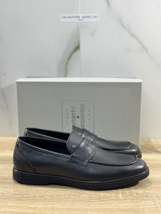 Roberto Serpentini Scarpa Uomo Mocassino Pelle Nero Luxury Handmade 44