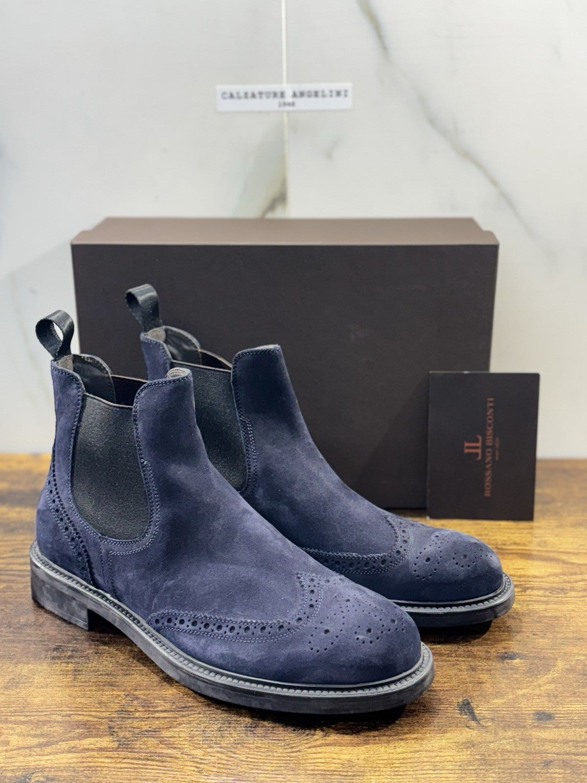 Rossano Bisconti Chelsea Boot Uomo Suede Blu Fully Made In Italy 44