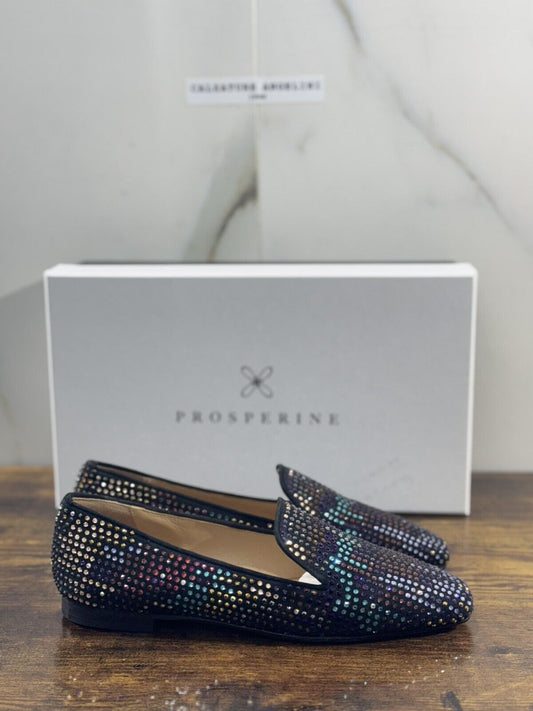 Prosperine mocassino donna in Nero Strass      luxury made in italy 37