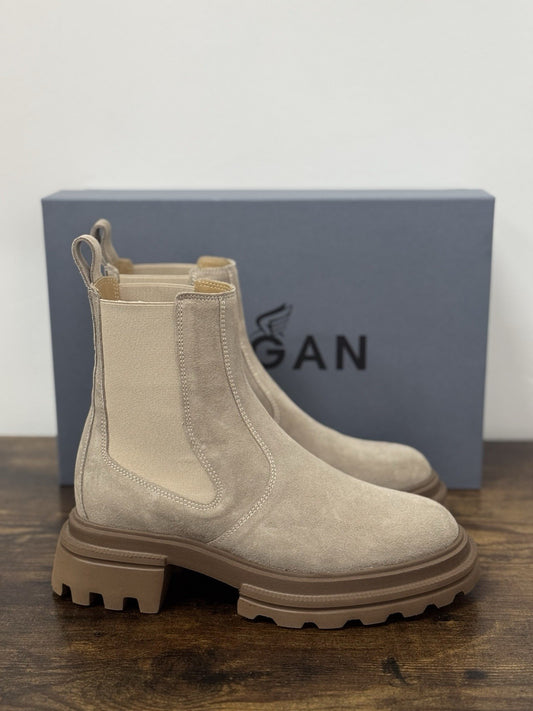 Hogan H674 Chelsea  Boot Pelle Suede Beige  Extra Light Memory Foam Donna 36.5