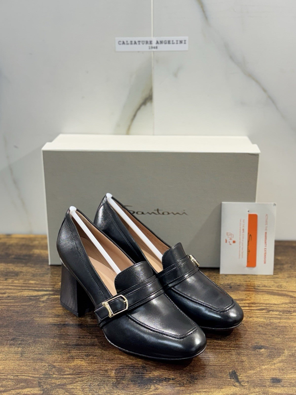 Santoni Mocassino Pelle Nero  Con Tacco Goodyear Luxury Santoni Donna 38.5