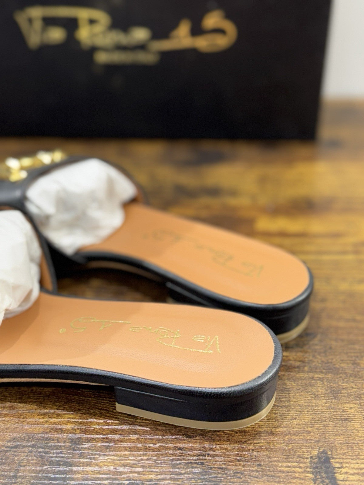 Via Roma 15 Ciabatta Pelle Nera V Logo  Donna 37