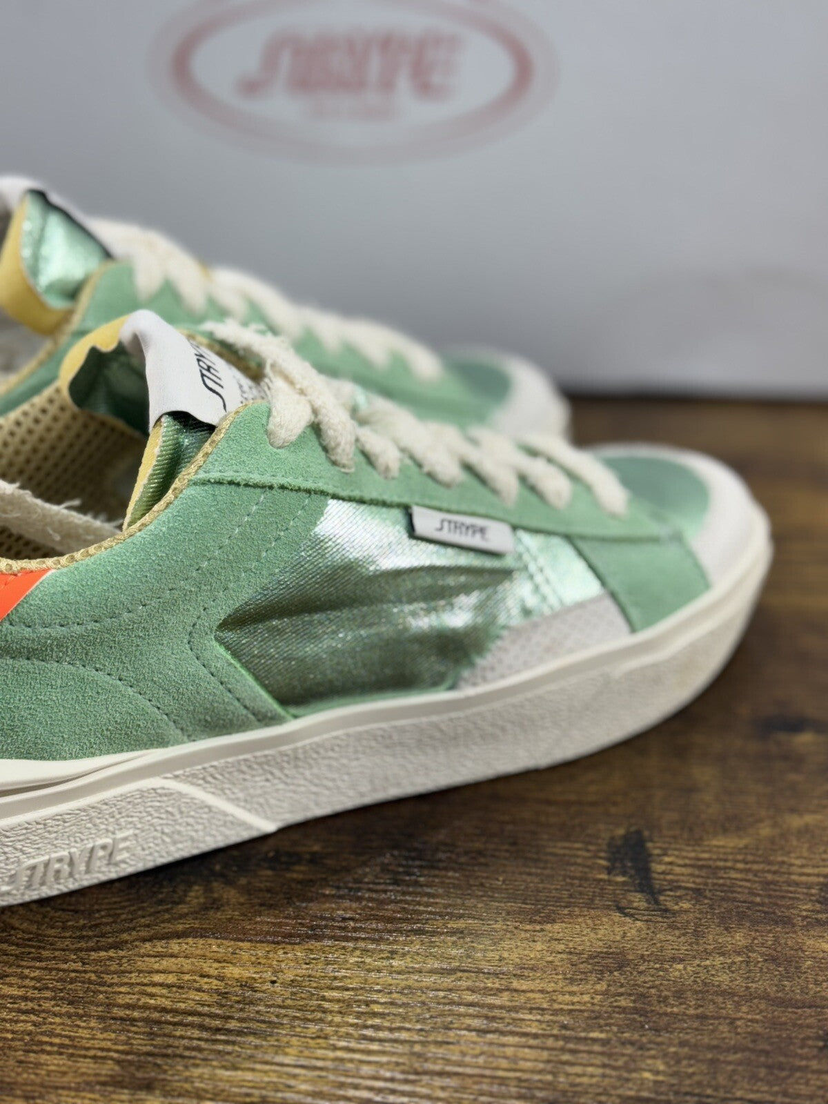 Strype Sneaker Donna  Low Top Pelle  Verde  Casual Woman Shoes 41