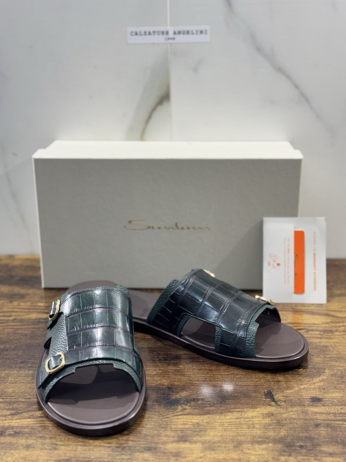 Santoni Sandalo Doppia Fibbia  Pelle Verde  Luxury Santoni Sandali Uomo 46