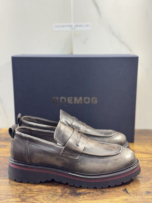 Boemos Mocassino Uomo Fondo Gomma Extra Light Pelle Nero Grey Made In Italy 41