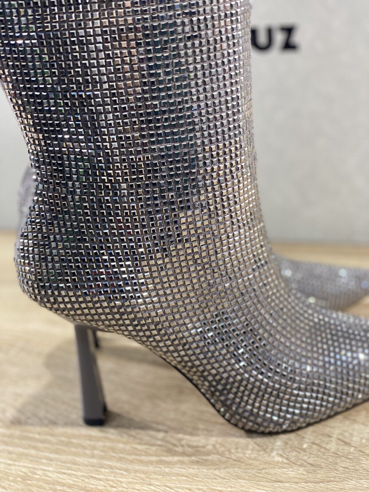 Lola Cruz stivale alto con strass plomo gun metal luxury boot woman 38