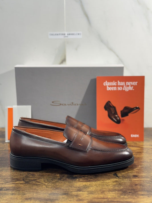 Santoni Scarpa Uomo Mocassino   Pelle Brown   Luxury  Santoni Extra Light 44.5