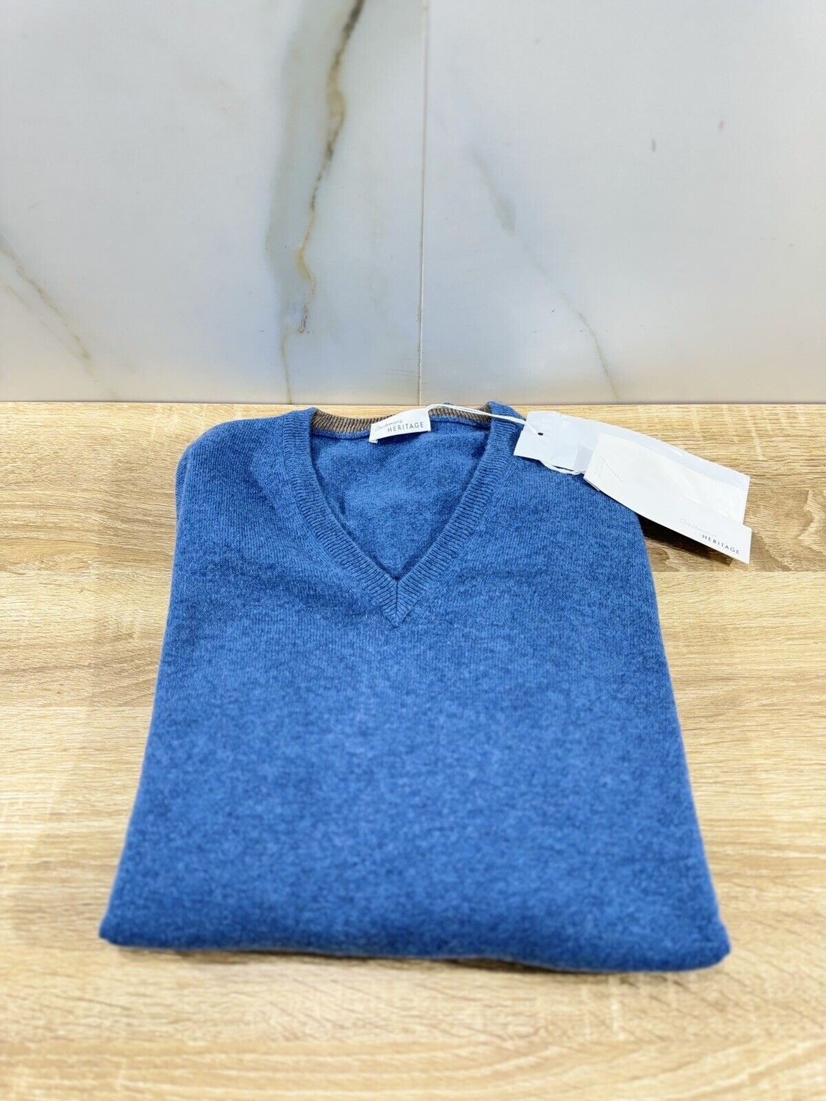 Heritage Maglia Uomo 100%  Cashmere Azzurro  Scollo V Made In Italy 50