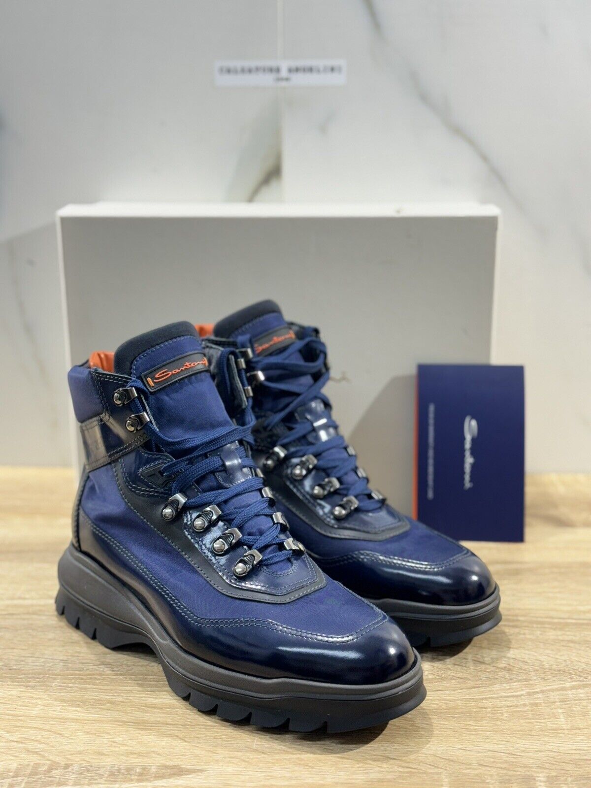 Santoni Stivaletto Uomo Mountain Boot  Pelle Blu  Luxury Men Boot Gore Tex 44