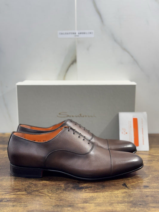 Santoni Stringata Oxford Pelle Marrone  Luxury Santoni Scarpa Uomo 45