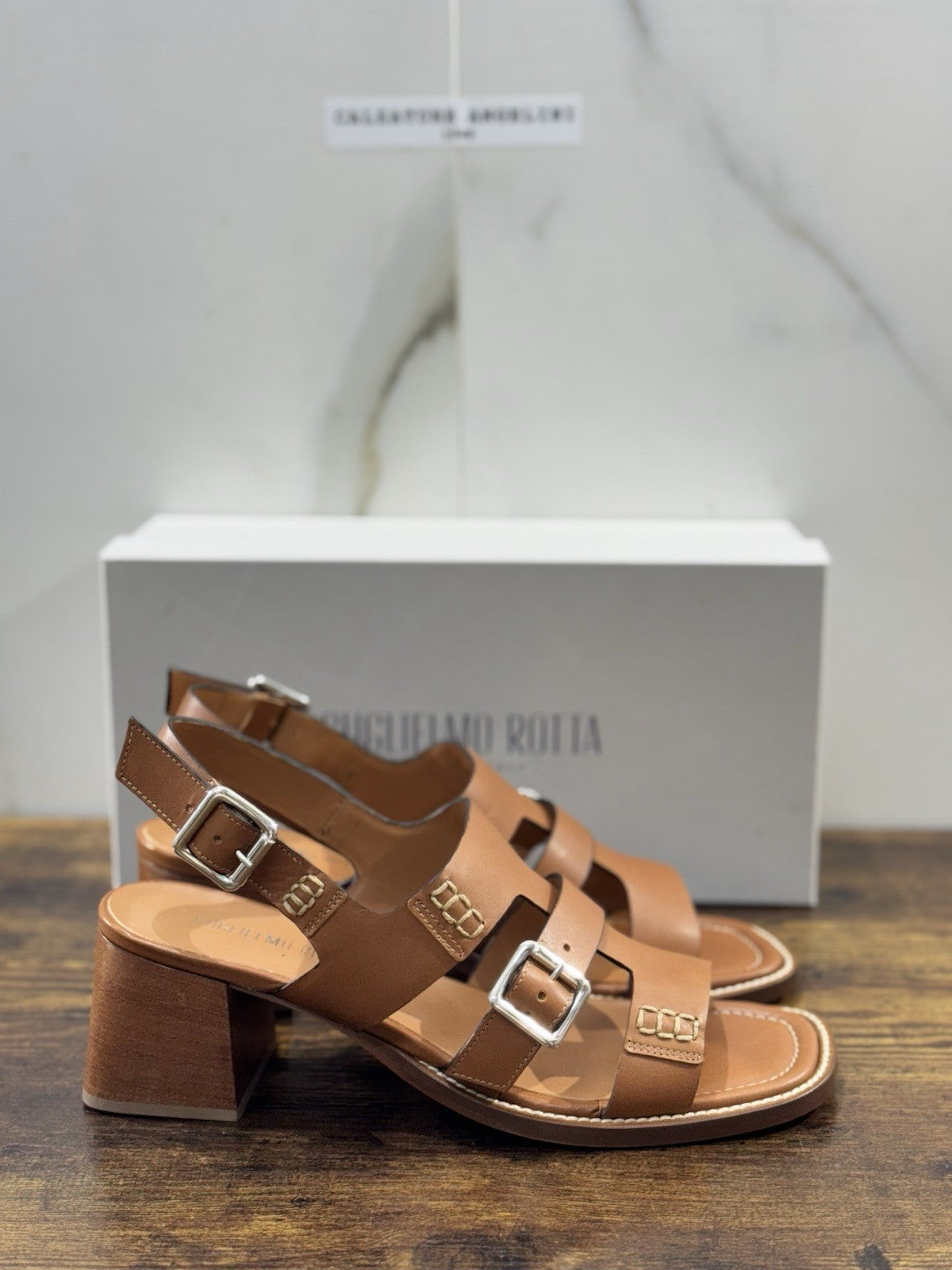 Guglielmo Rotta Sandalo Pelle Cuoio Con Tacco Top Quality Made In Italy Donna 41