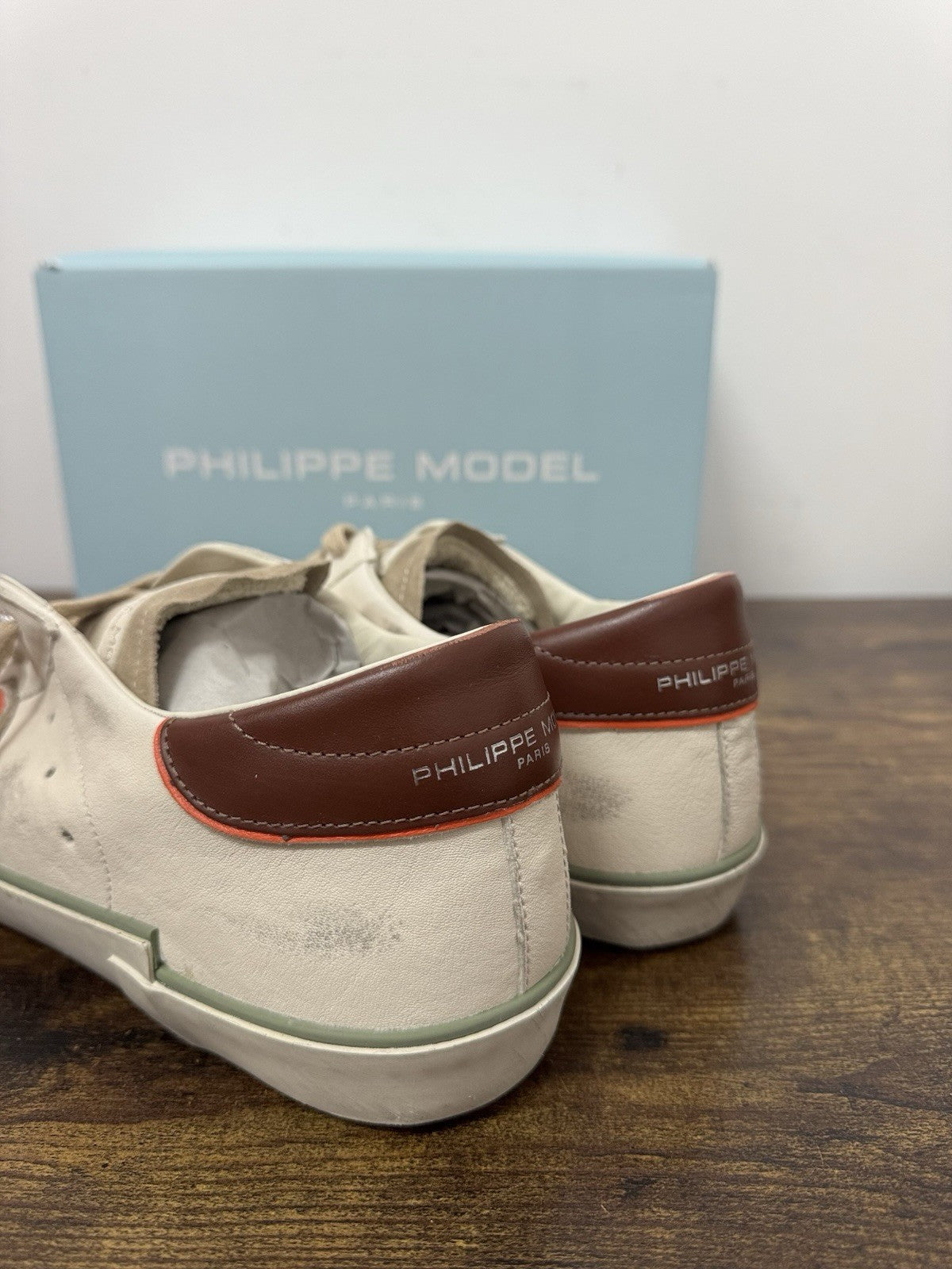 Philippe Model Paris Low Pelle Latte Orange      Casual Sneaker Uomo 44