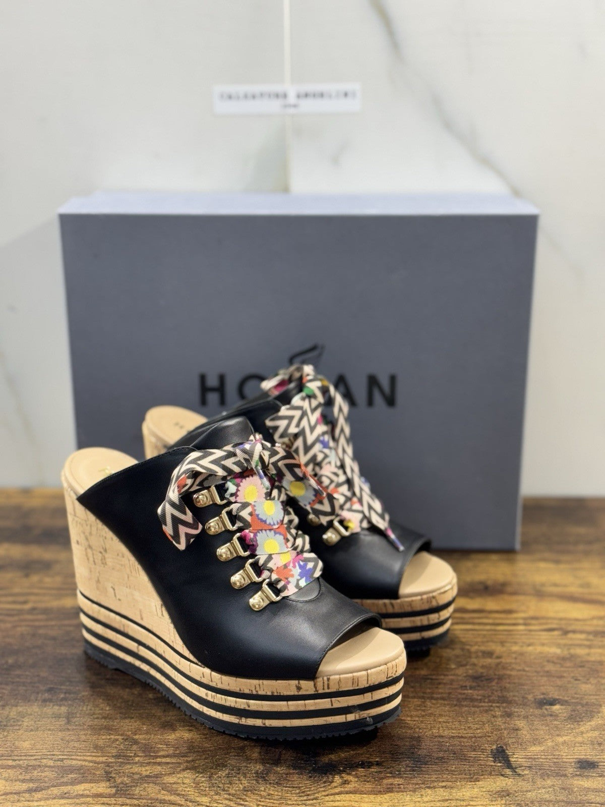 Hogan H361 Zeppa Sughero Pelle Nera Donna 40