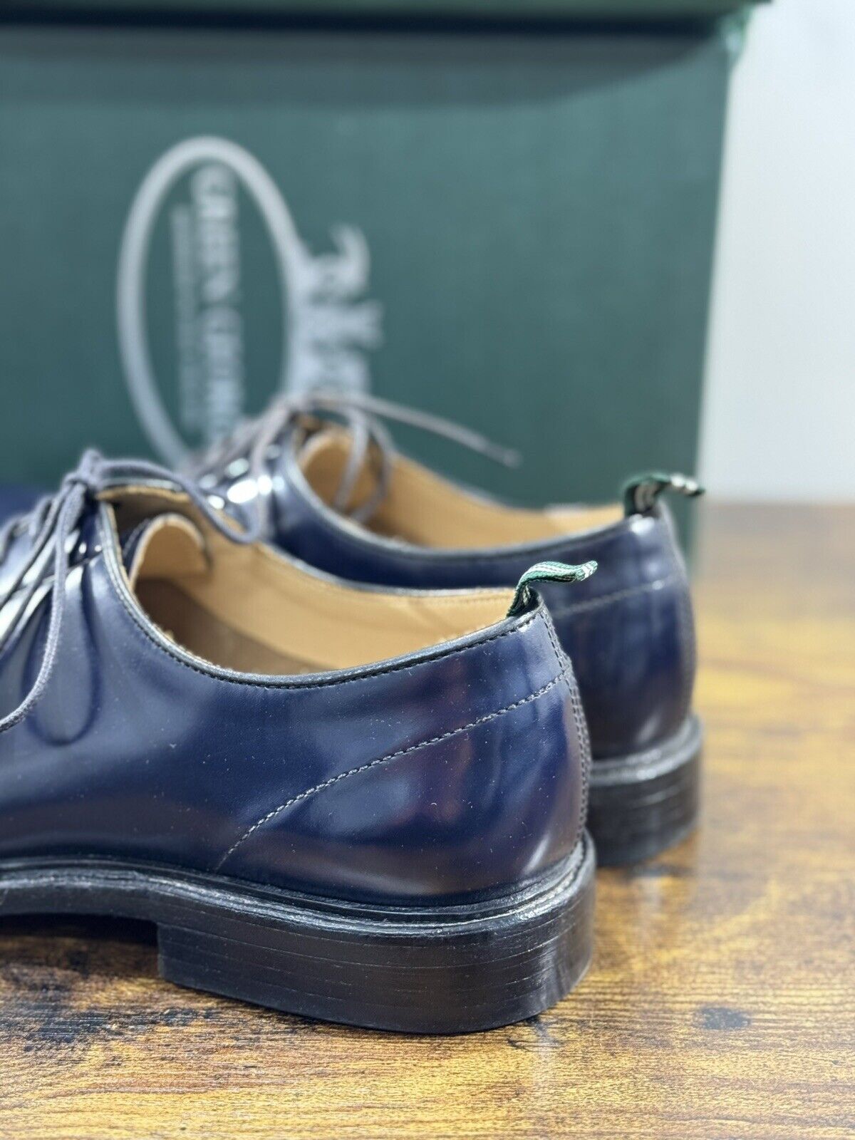 Green George derby Blu    in pelle polished luxury men  Fondo Cuoio 44