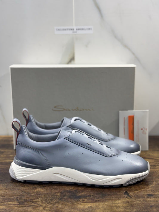 Santoni Sneaker Innova Pelle Light Blue Casual Luxury Santoni Scarpe Uomo 43