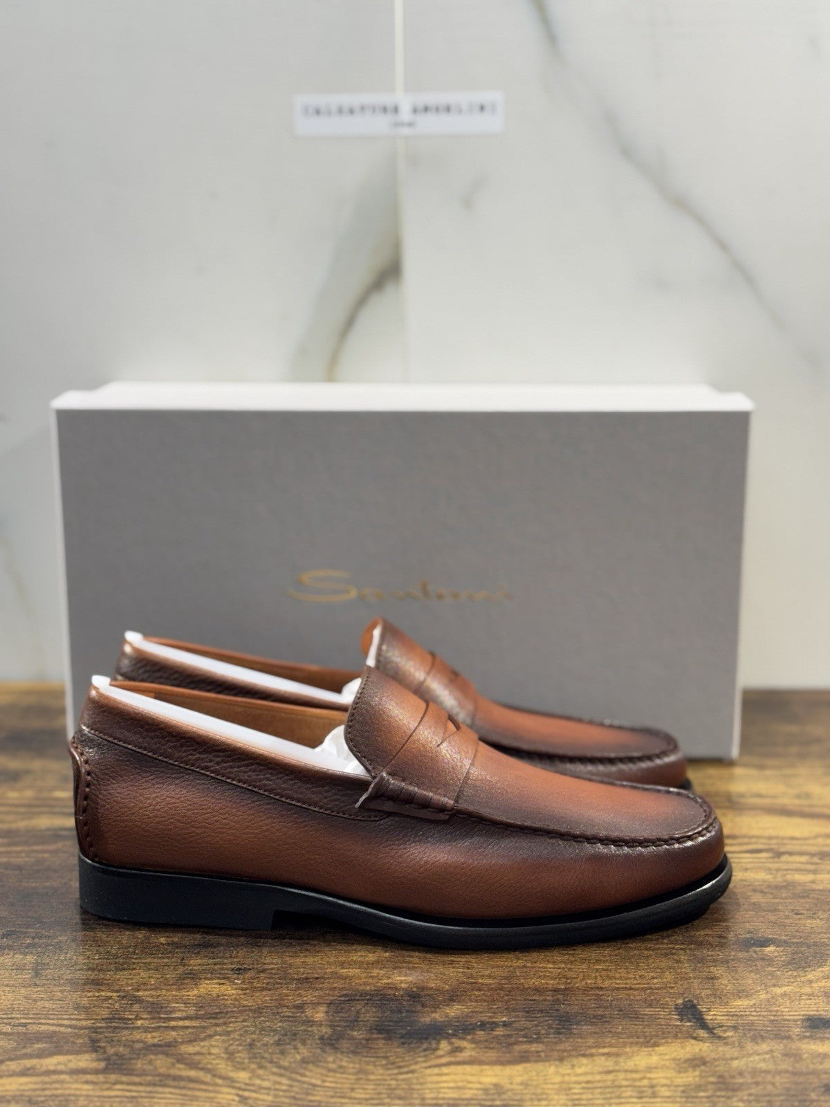 Santoni Mocassino  Flex Pelle Marrone Luxury Santoni Scarpa Uomo 45