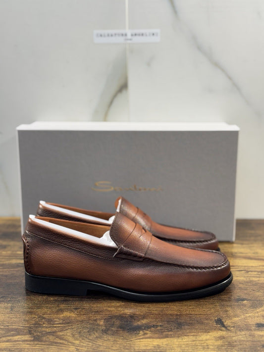 Santoni Mocassino  Flex Pelle Marrone Luxury Santoni Scarpa Uomo 45