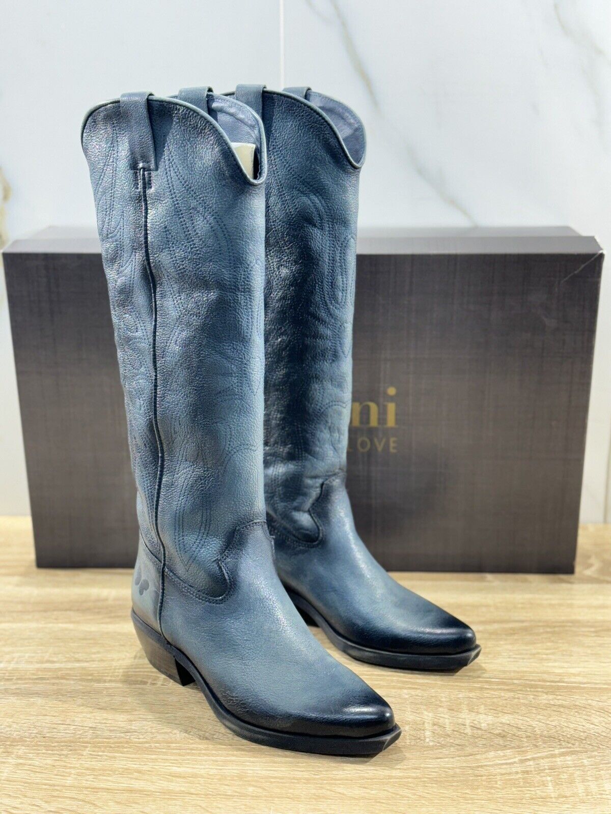 Felmini Texano Donna Pelle Jeans Casual Texan Boot Made In Italy 37