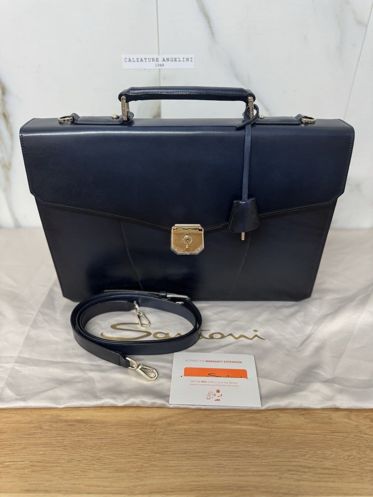 Santoni Cartella Da Lavoro Professionale Luxury Bag Santoni Blu Anticato Uomo 