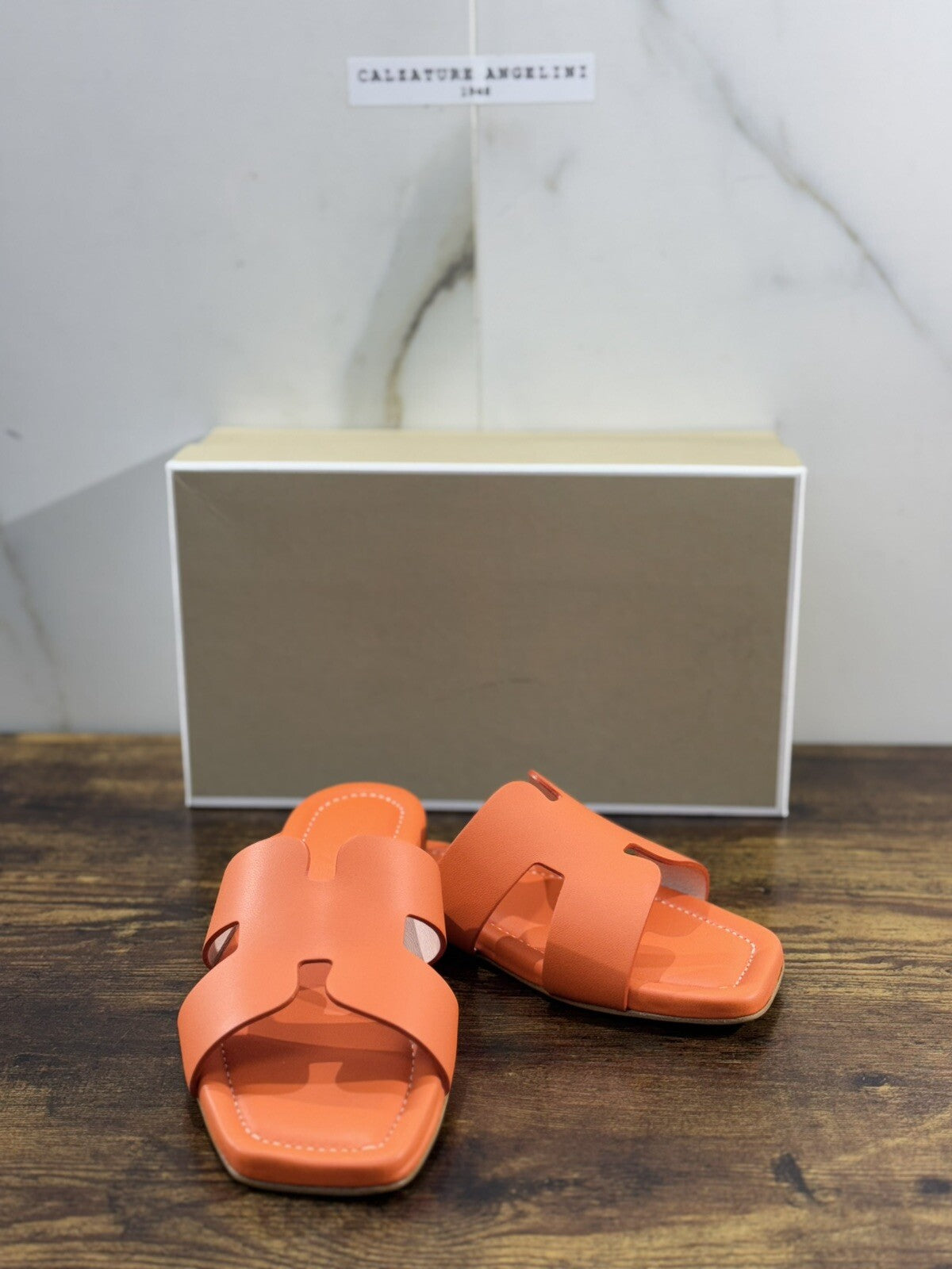 Capri Sandalo Donna In Pelle Arancio   Fatto A Mano In Italia Fondo Cuoio 37