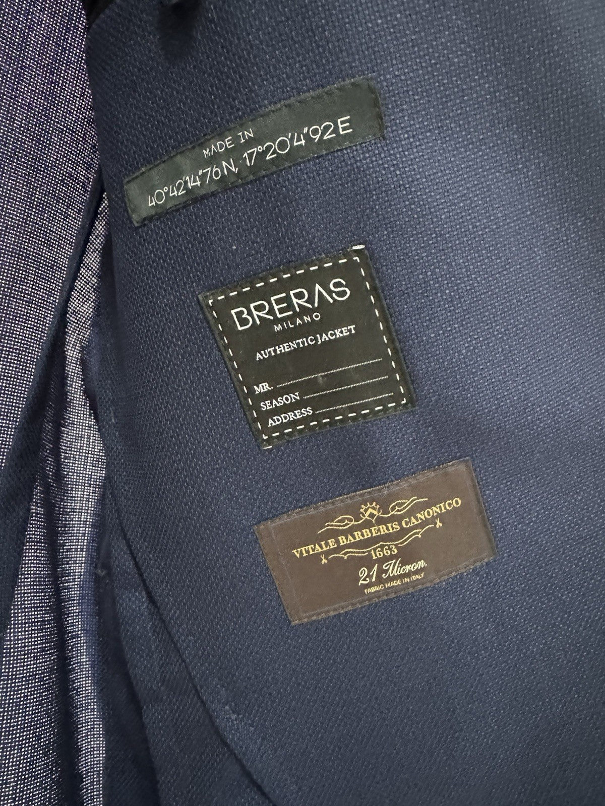 Breras Milano Giacca 100% Lana Vergine Vitale Barberis Canonico Blu Uomo 54