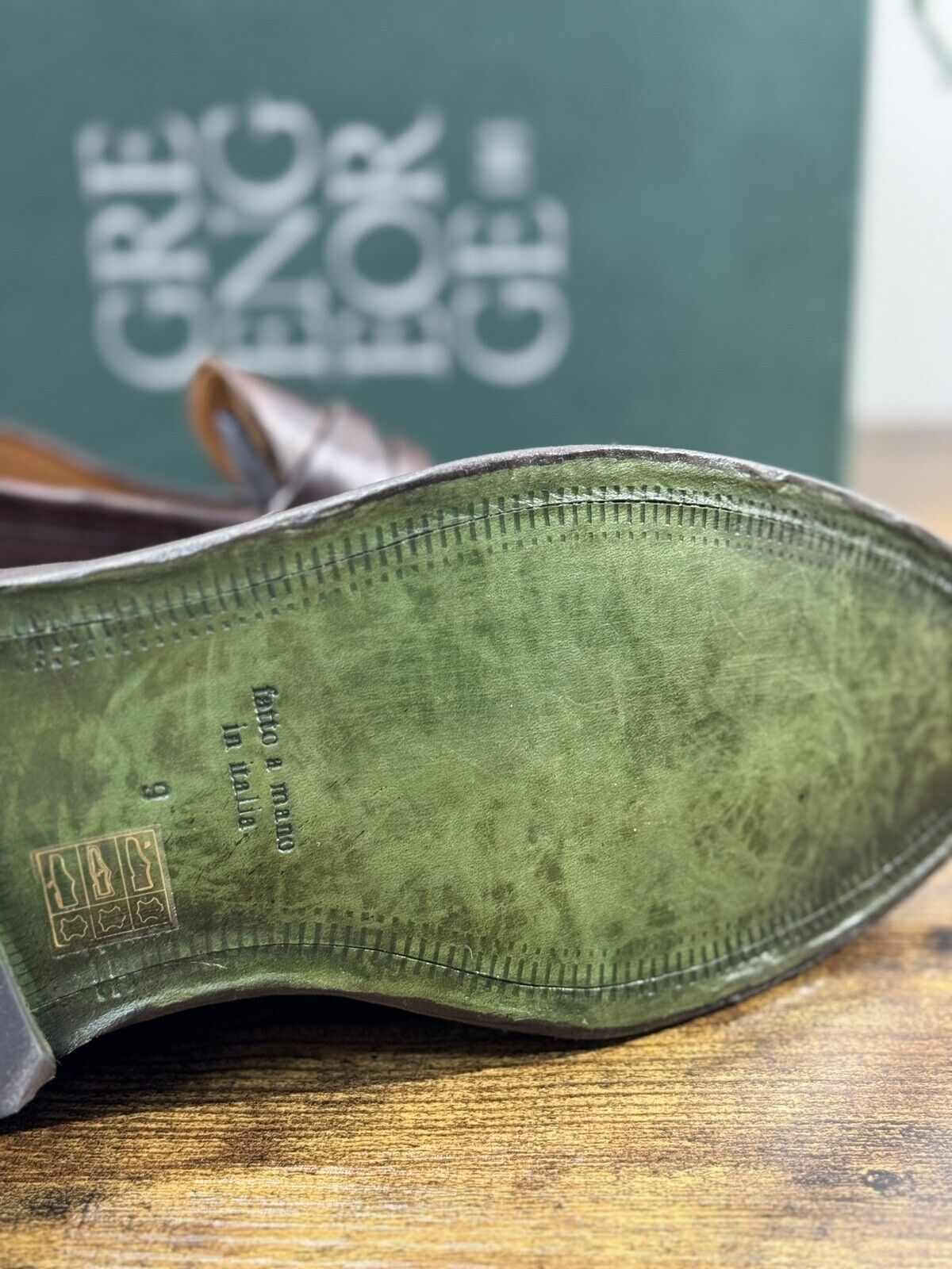 Green George Scarpa Uomo Mocassino   Pelle Marrone Luxury Handmade 43