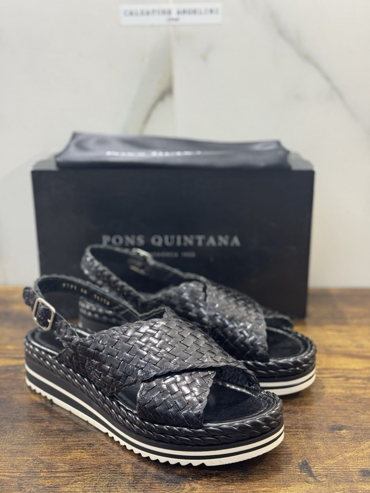 Pons Quintana Sandalo Milan Donna   Pelle Nero    Handmade Con Zeppa 36