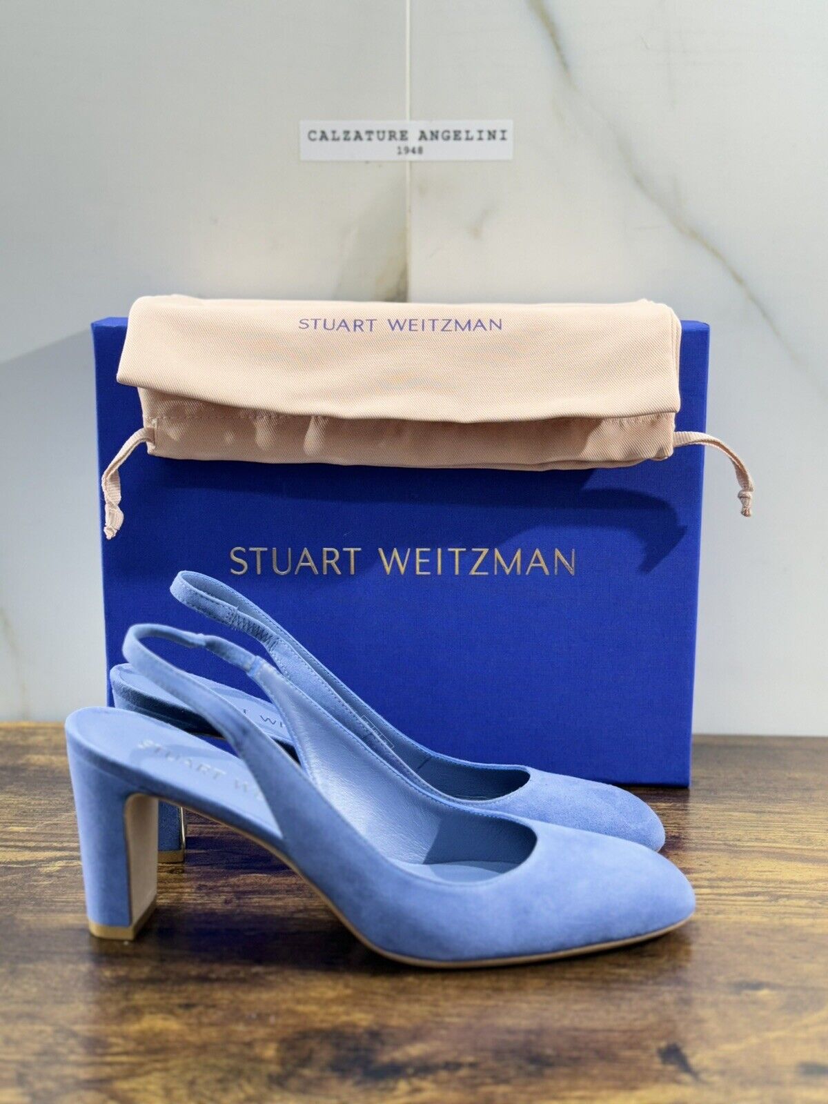 stuart weitzman Vida 75 Sling Back Blue Suede Luxury Woman Shoes  39