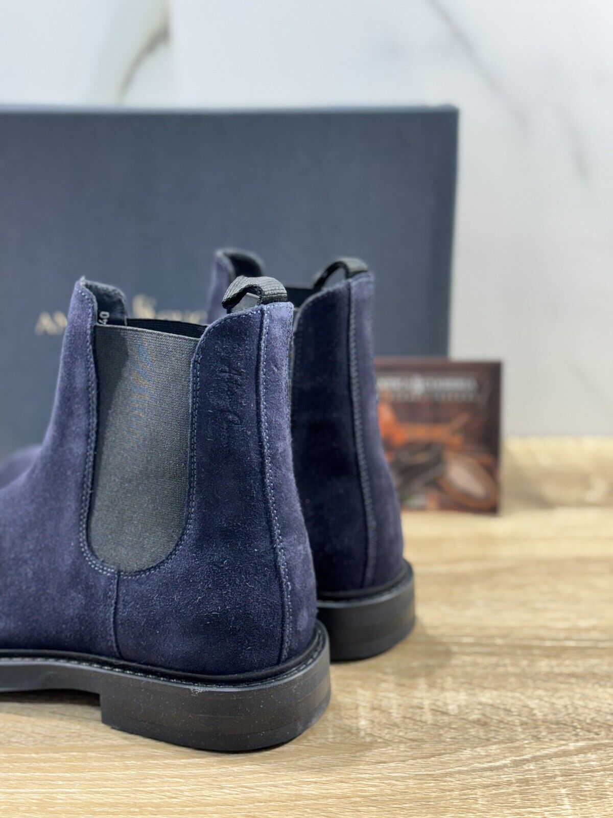 Antica Cuoieria Chelsea Boot Uomo Suede Blu  Made in Italy 40