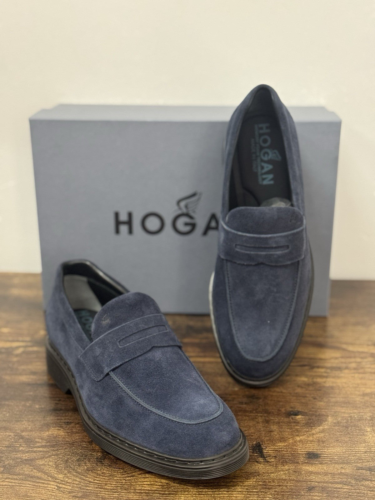 Hogan Business Mocassino Pelle  Suede Blu  Memory Foam Casual Hogan Uomo 43.5