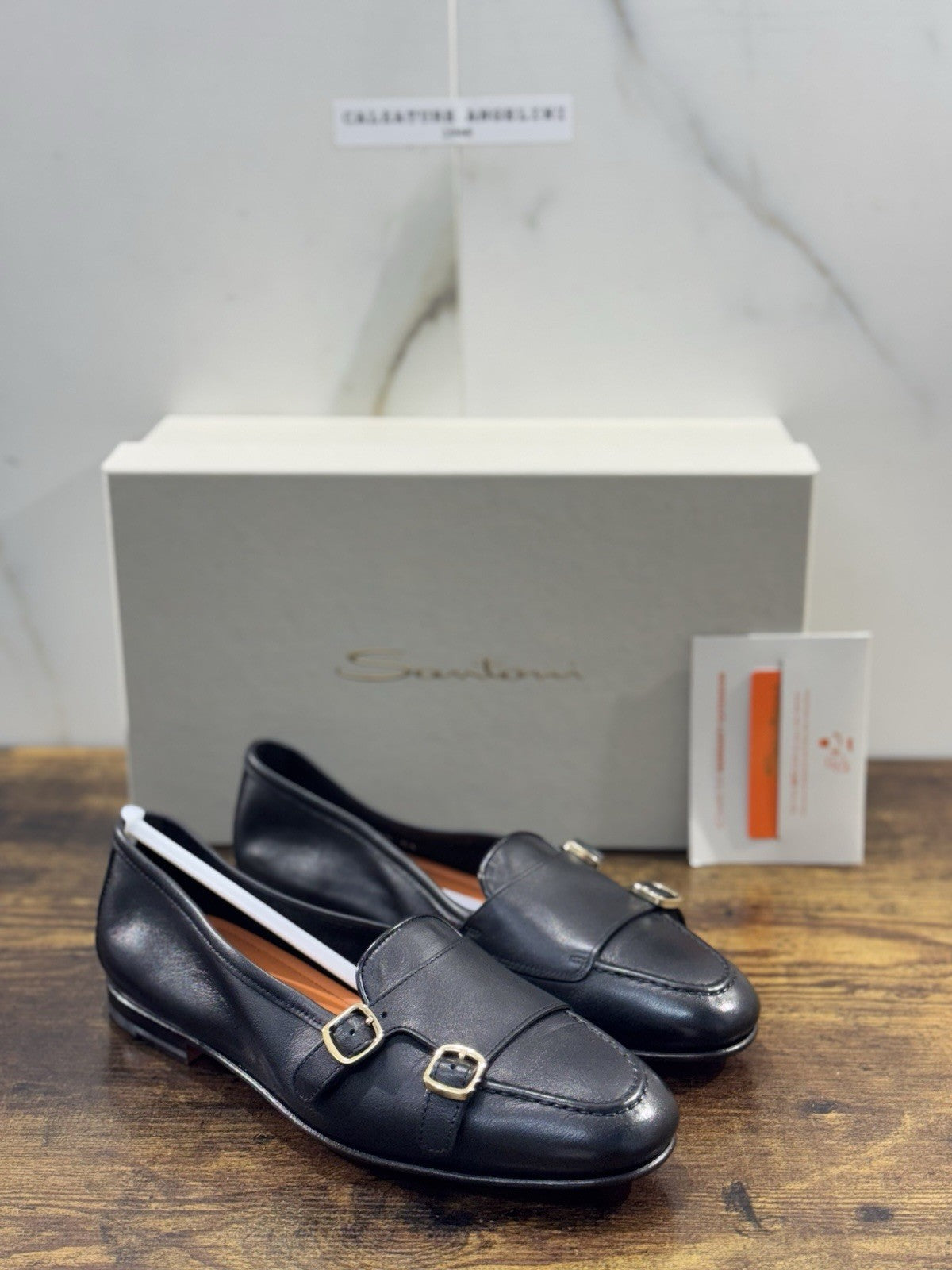 Santoni Mocassino Pelle Nera Doppia Fibbia  Luxury Santoni Goodyear  Donna 38