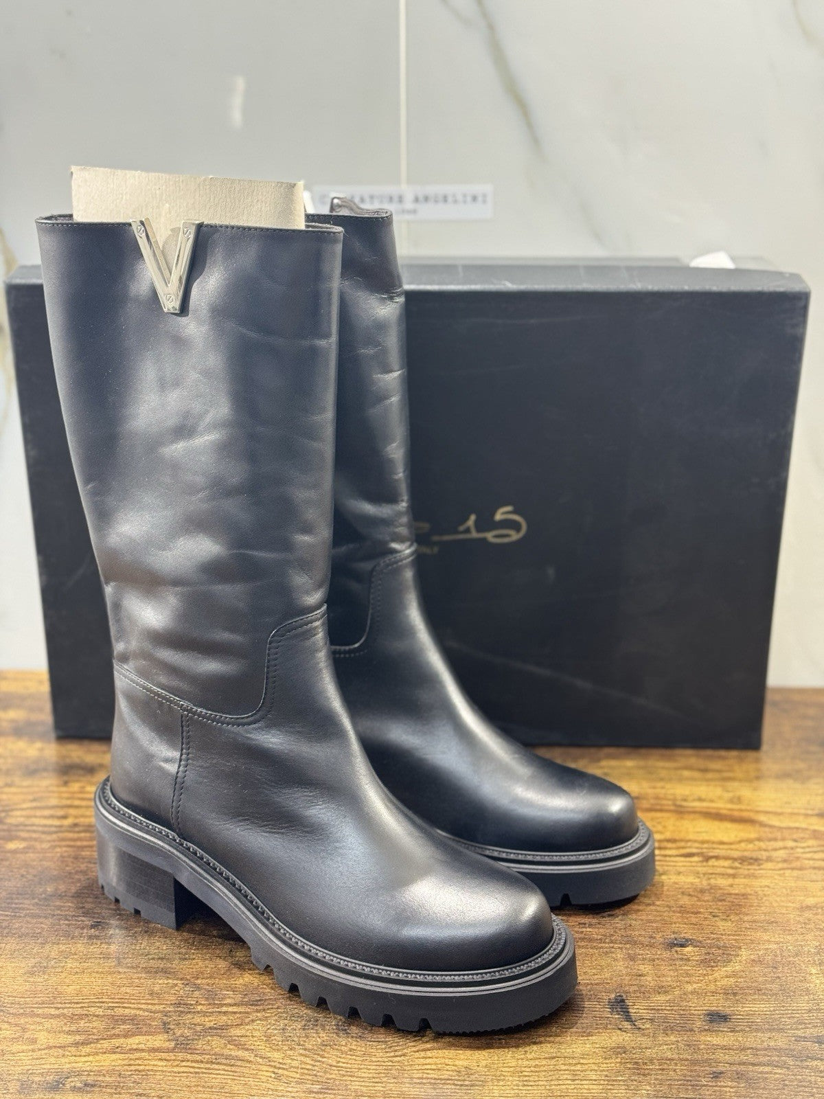 Via Roma 15 Biker  Donna Nero Pelle Nero V Logo 41