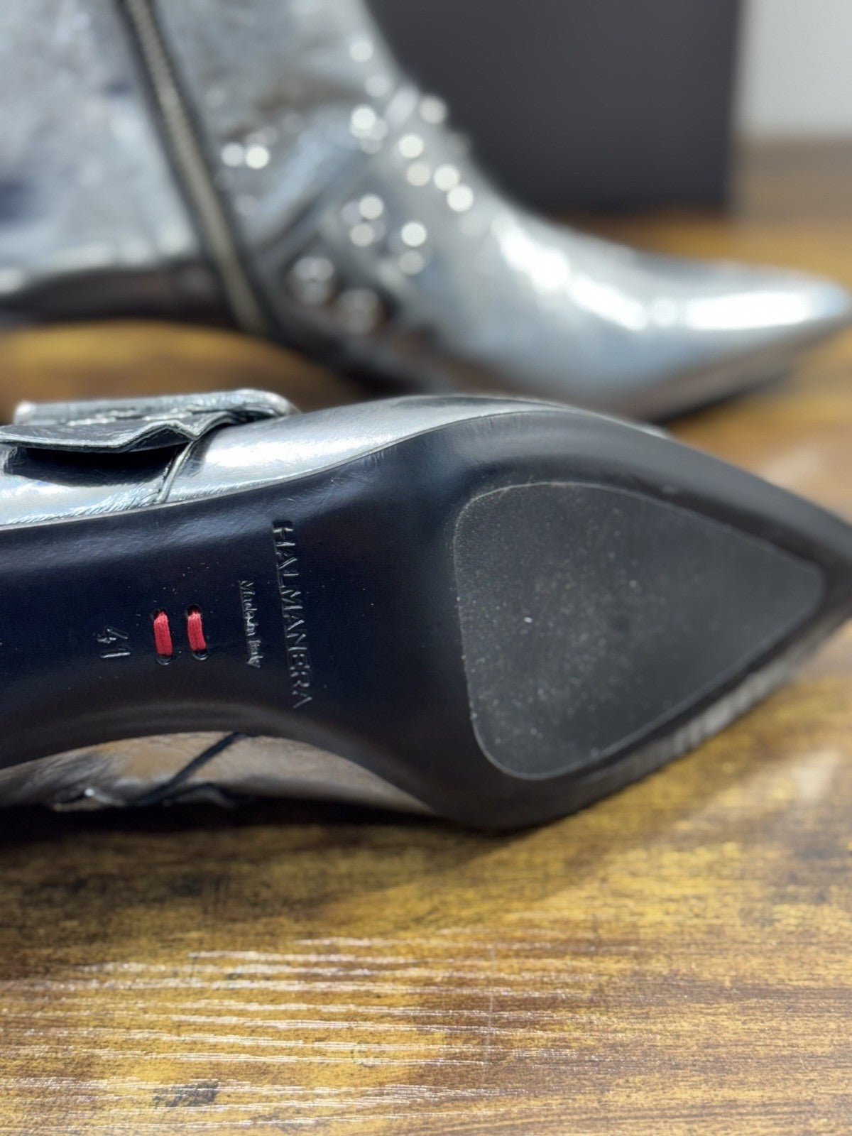 HALMANERA Stivaletto    Pelle Acciaio Con Tacco Luxury Made In Italy Donna 41