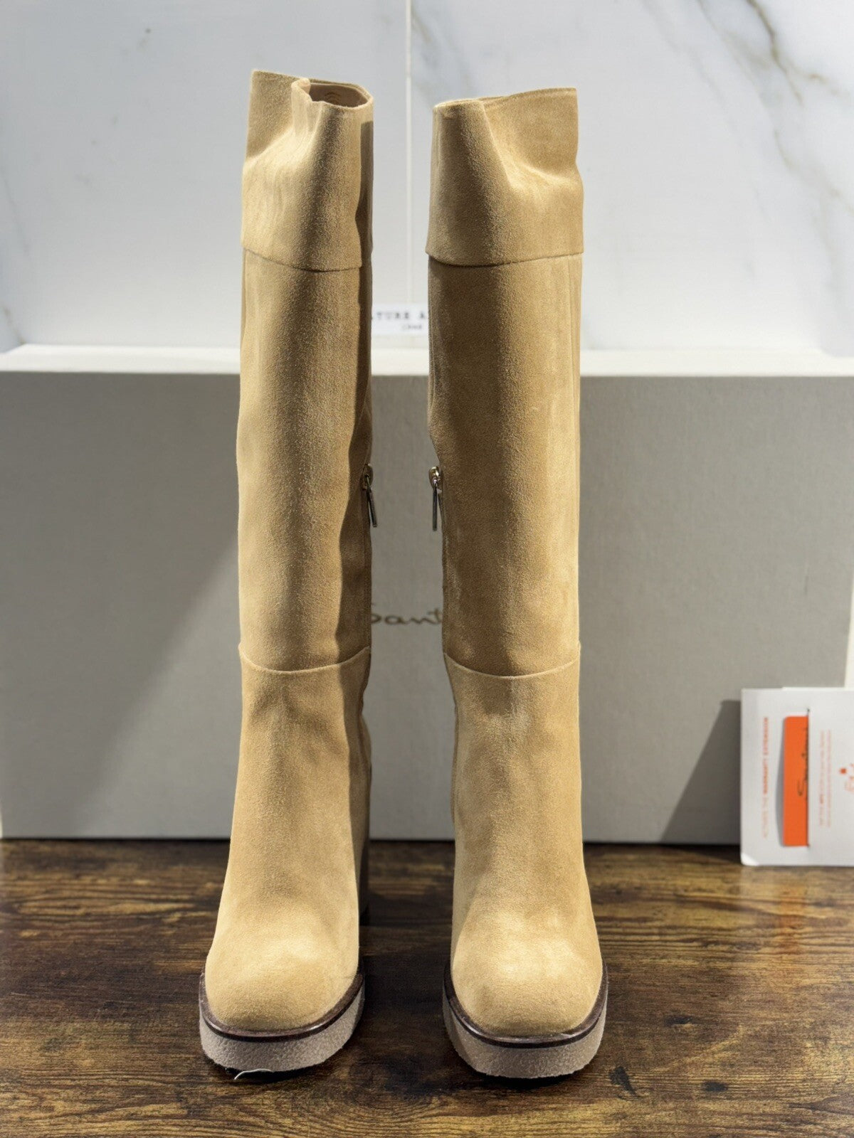 Santoni Stivali Donna In Pelle Suede Cuoio  Luxury Woman Boot Santoni 39.5