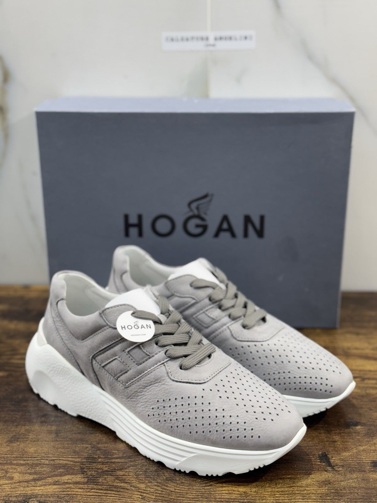 Hogan H443 Active One Memory Foam Pelle Nabuk Grey  Uomo 42.5