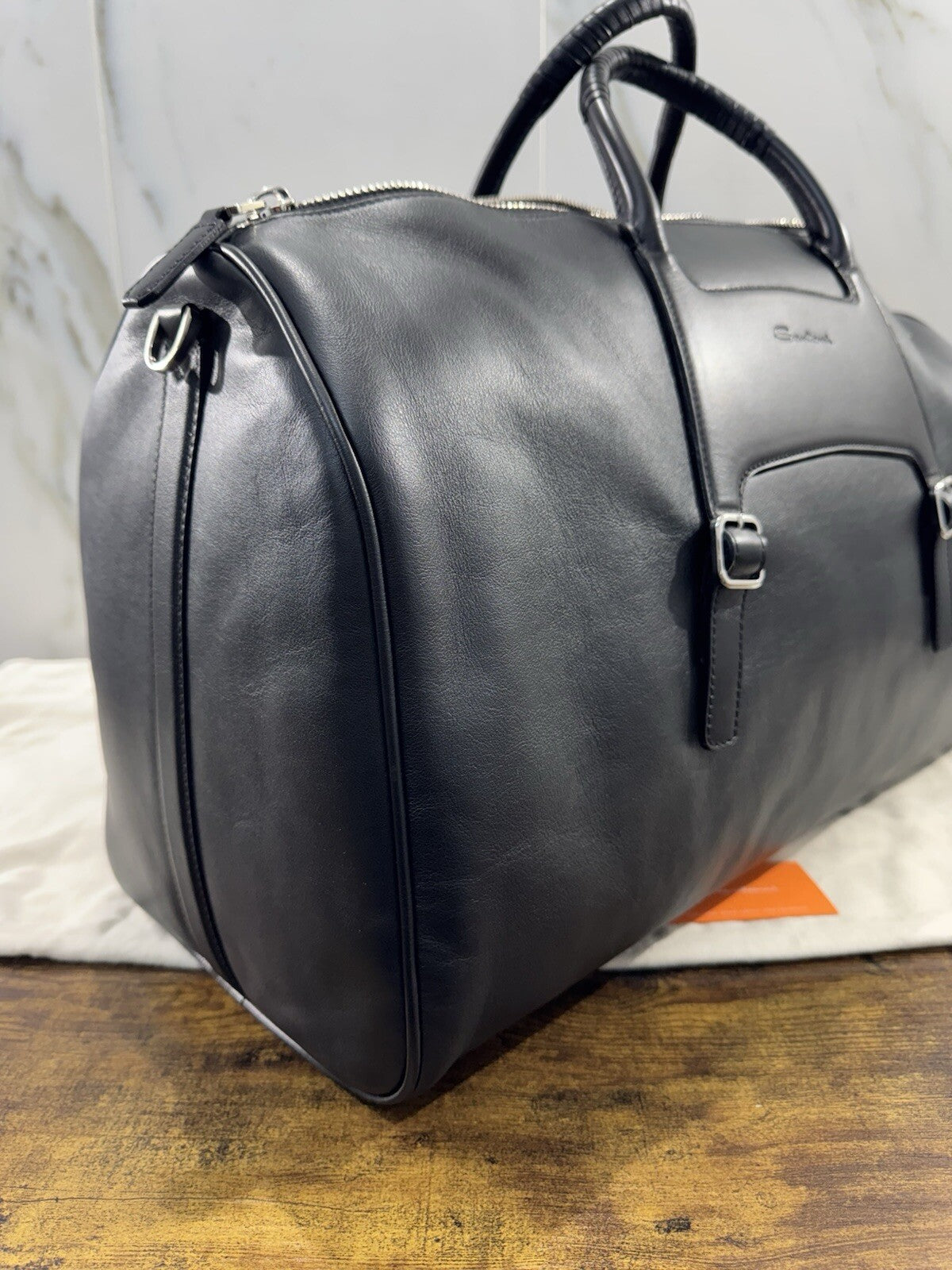 Borsone Weekend Viaggio 48h Santoni Pelle Nero   Travel Bag Santoni Men Business