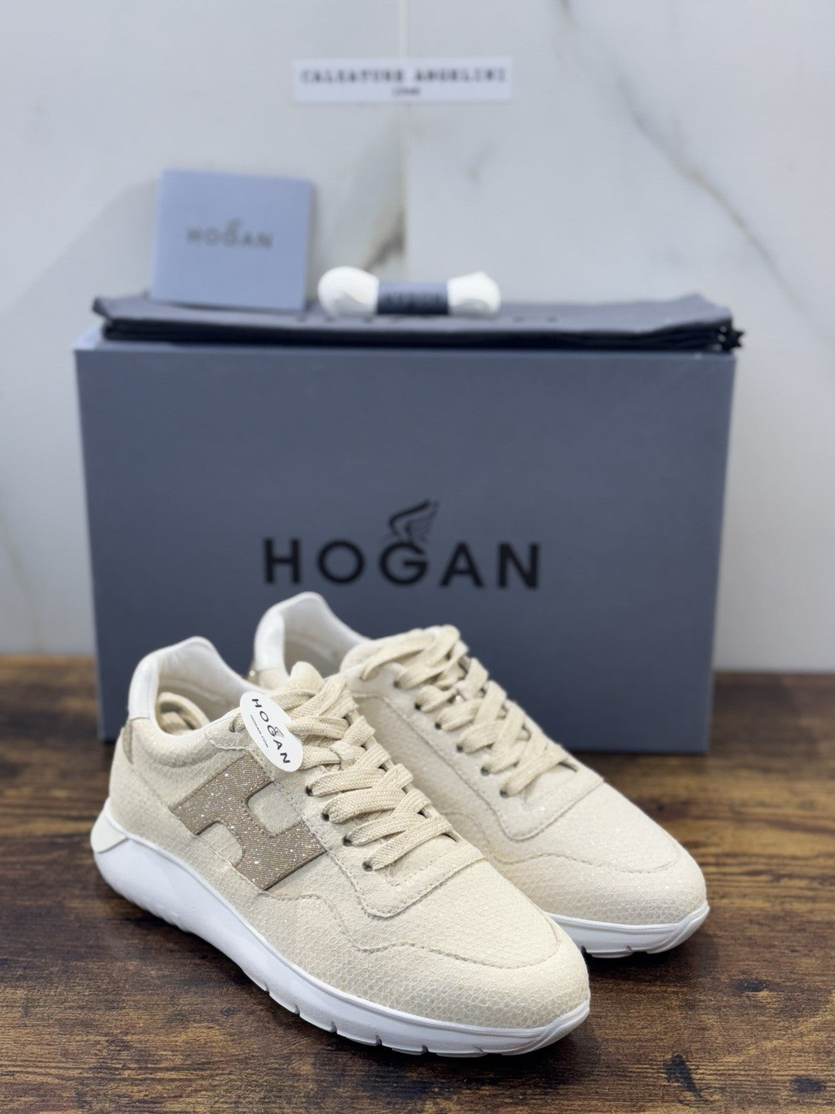 Hogan Interactive 3 Sneaker Pelle Beige Strass  Casual Hogan Donna 35.5