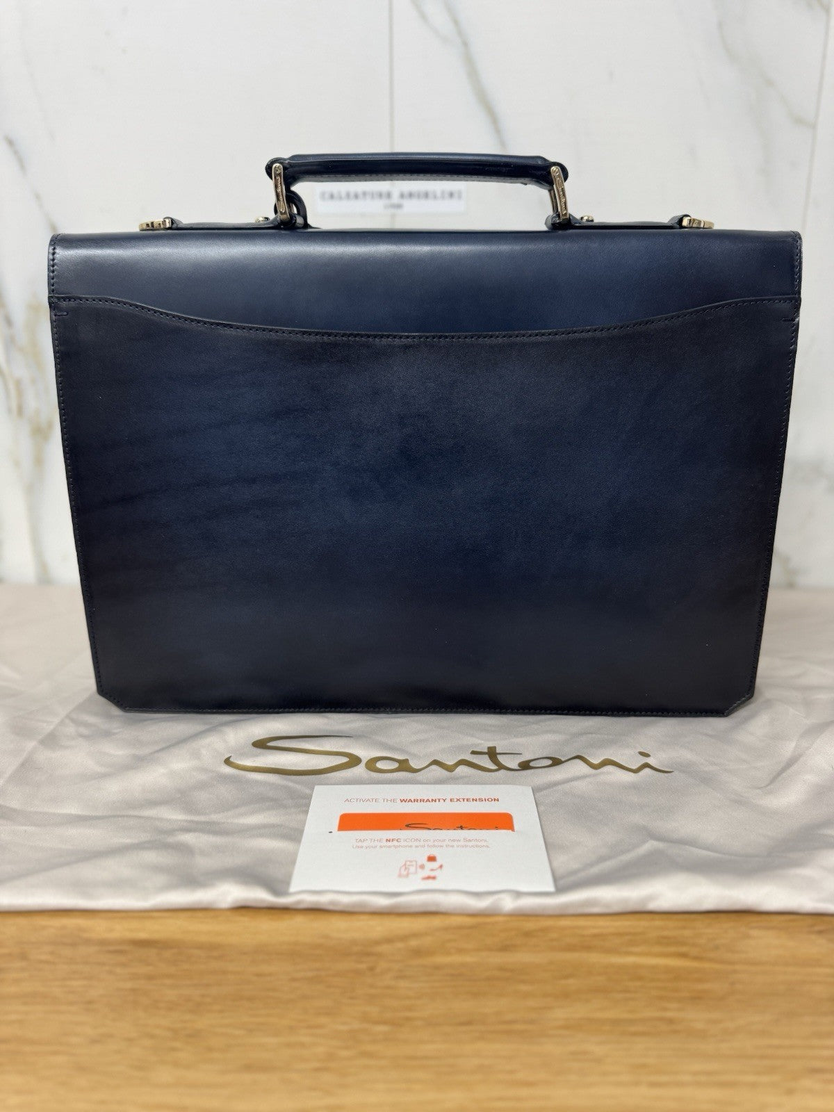 Santoni Cartella Da Lavoro Professionale Luxury Bag Santoni Blu Anticato Uomo 