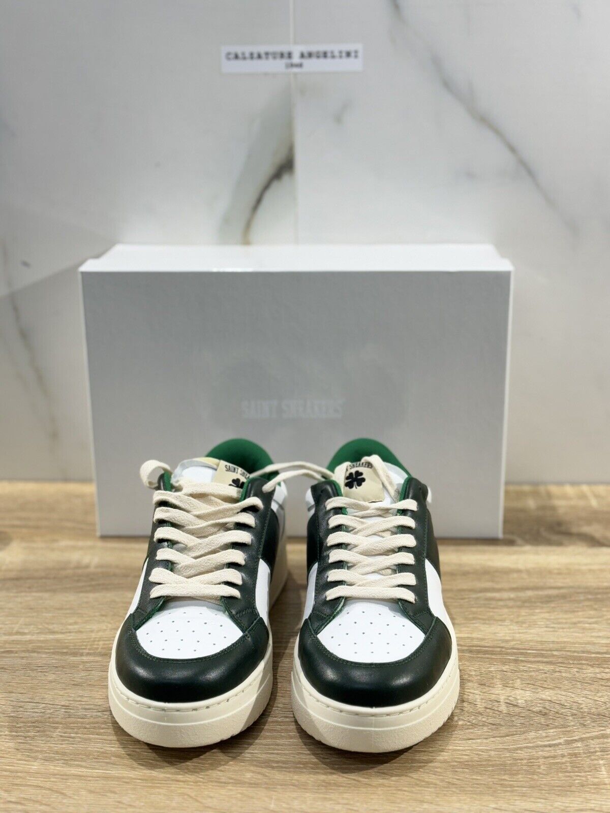 Saint Sneakers Uomo Tennis Club Pelle Verde Bianca Casual Shoes Made In Italy 44