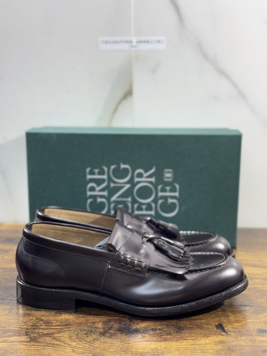 Green George Scarpa Uomo Mocassino  Nappine Pelle Brown     Luxury Handmade 42.5