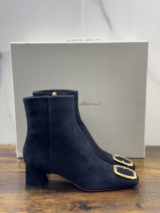 Santoni Stivaletto Donna Pelle Suede Nero Casual Luxury Boot Woman Santoni 37